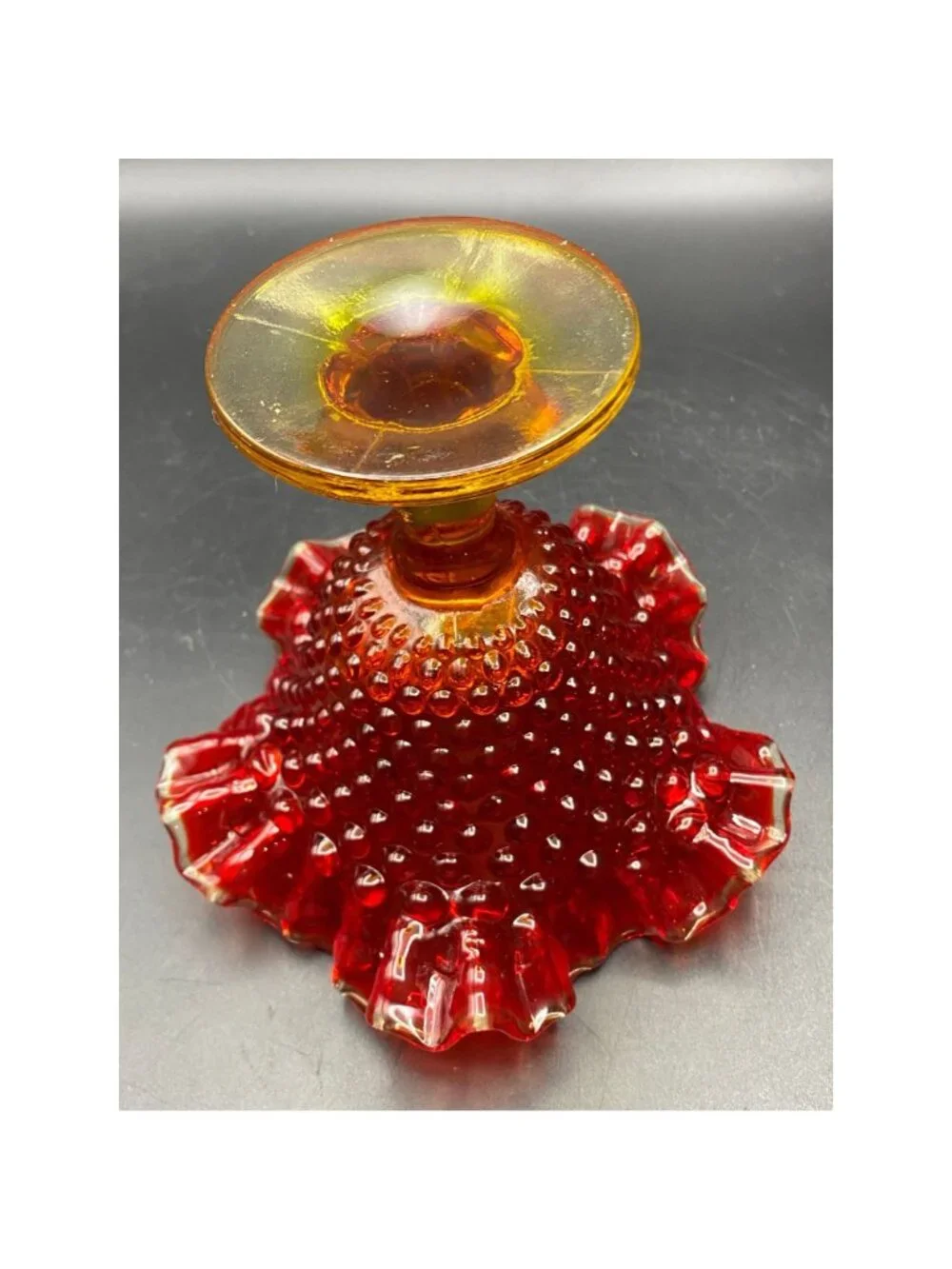 Fenton Amberina Hobnail Ruffled Compote